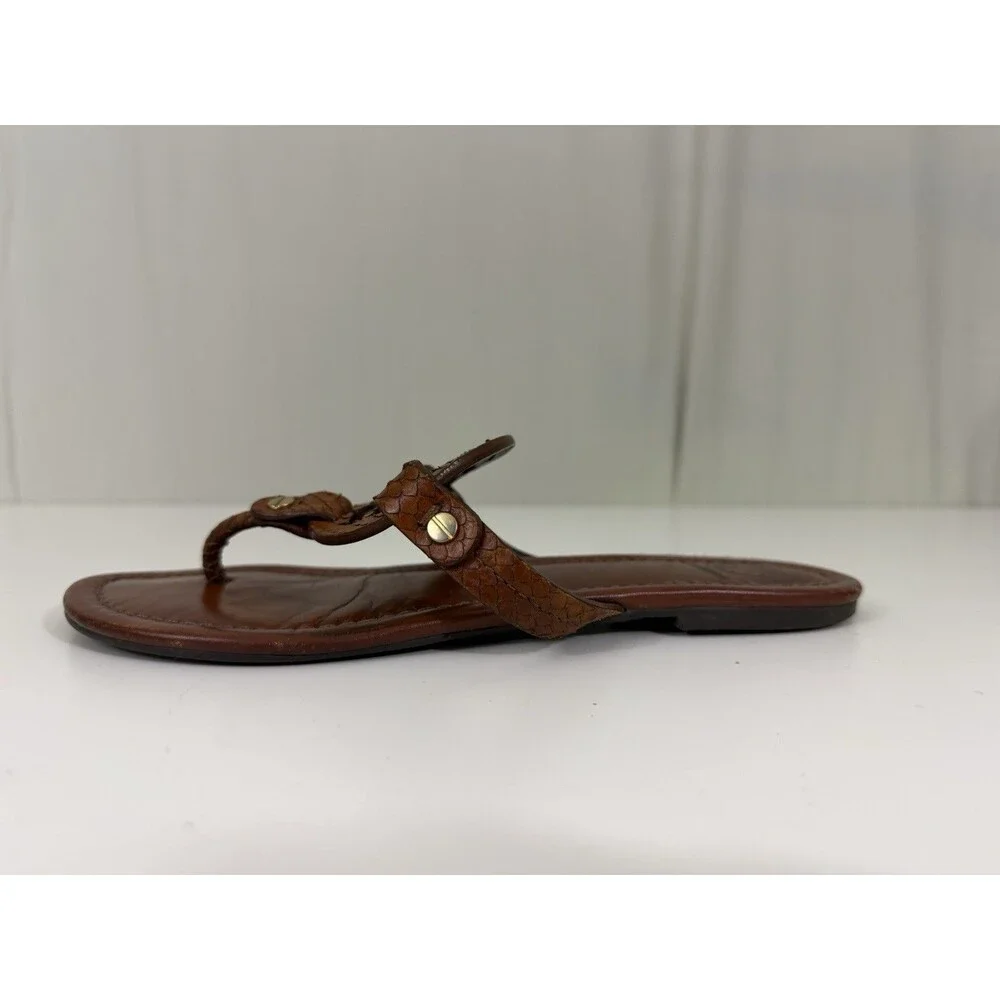 Tory Burch Miller Sandal Logo Brown Leather Model Off Duty Sz 7 M